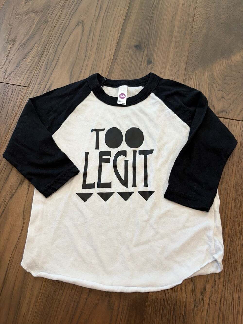 American Apparel Kids Too Legit Raglan Baseball Tee Size 2